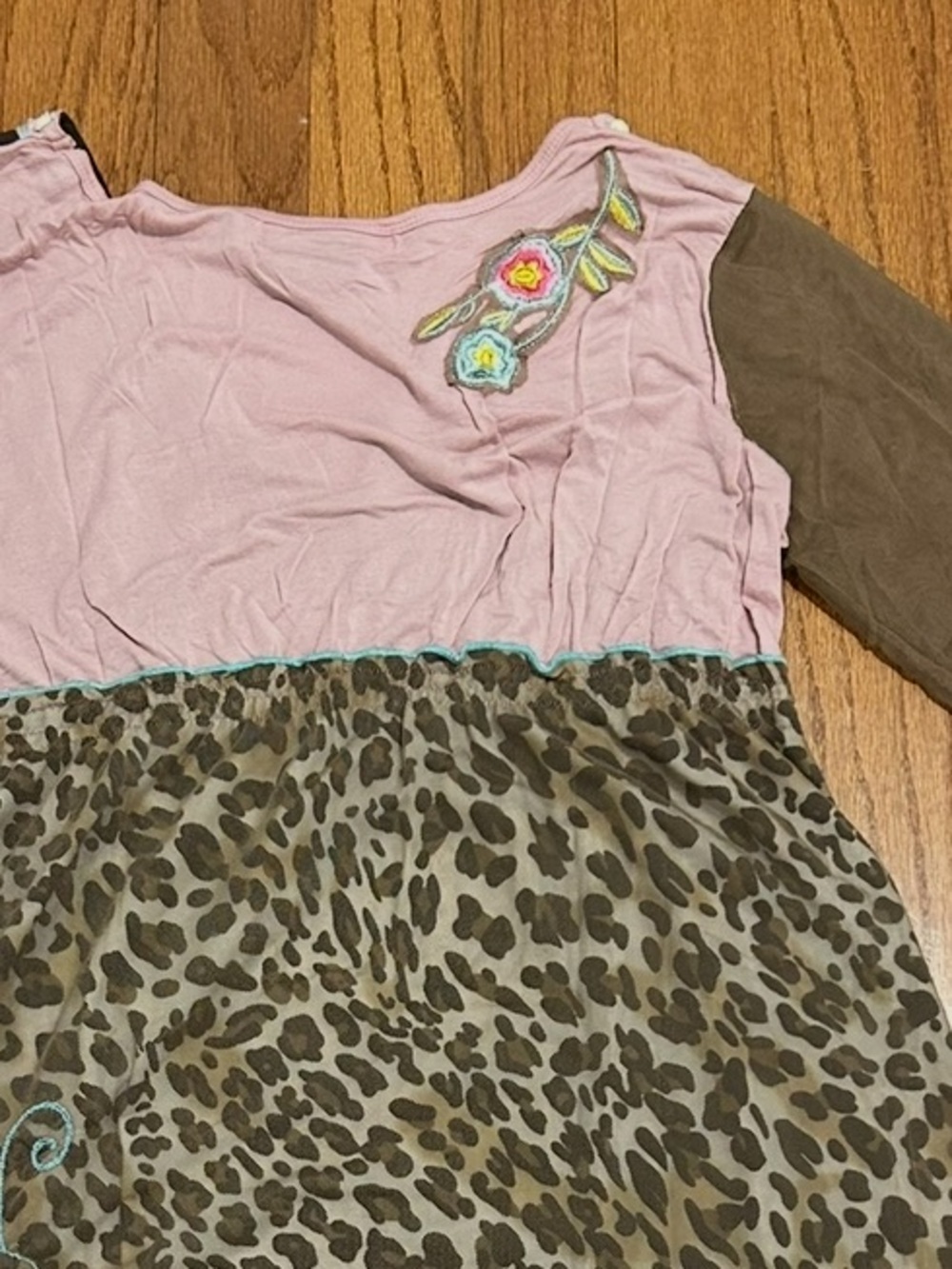 Urban Mango Leopard Floral Embroidered Boho Tunic Dress Size L - Picture 8 of 8